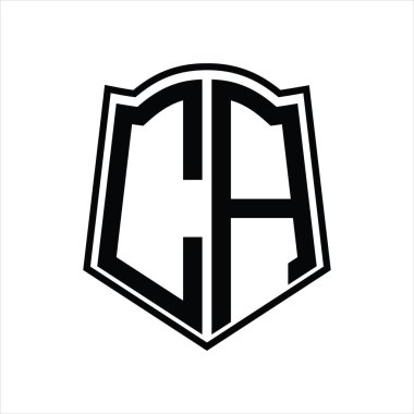 Beyaz arkaplanda izole edilmiş kalkan şekli tasarım şablonuna sahip logo monogramı