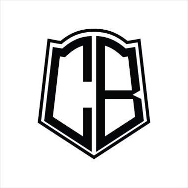 Beyaz arkaplanda izole edilmiş kalkan şekli tasarım şablonuna sahip logo monogramı