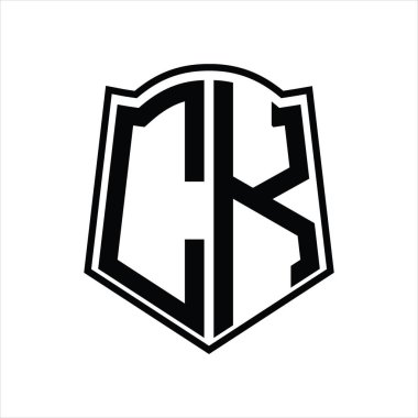 Beyaz arkaplanda izole edilmiş kalkan şekli tasarım şablonuna sahip logo monogramı