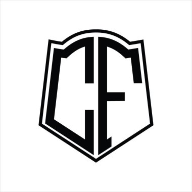 Beyaz arkaplanda izole edilmiş kalkan şekli tasarım şablonuna sahip logo monogramı