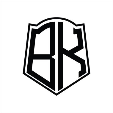 Beyaz arkaplanda izole edilmiş kalkan şekli tasarım şablonuna sahip logo monogramı