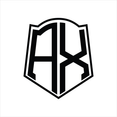 Beyaz arkaplanda izole edilmiş kalkan şekli tasarım şablonuna sahip logo monogramı