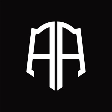 Kalkan şekli kurdele siyah arkaplan tasarım şablonuna sahip logo monogramı