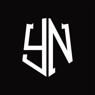 Kalkan şekilli siyah arkaplan dizayn şablonlu YN logo monogramı