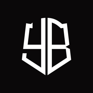 YB Logo monogram with shield shape ribbon black background design template vector