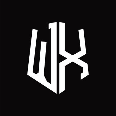 Kalkan şekilli WX Logo monogramı siyah arkaplan tasarım şablonu