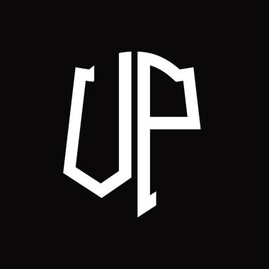 Kalkan şekilli VP logo monogramı siyah arkaplan tasarım şablonu