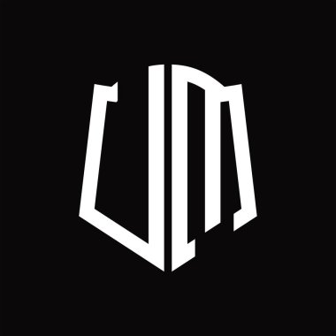 Kalkan şekilli siyah arkaplan tasarım şablonlu UM logo monogramı