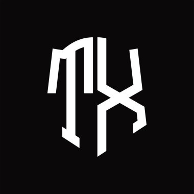 Kalkan şekilli siyah arkaplan dizayn şablonuna sahip TX Logo monogramı