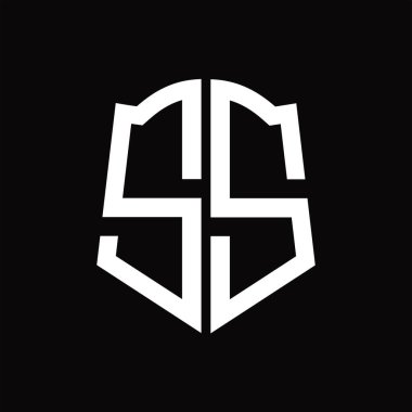 Kalkan şekilli siyah arkaplan dizayn şablonuna sahip SS Logo monogramı