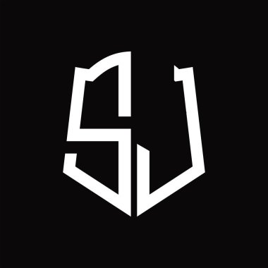 Kalkan şekilli siyah arkaplan dizayn şablonuna sahip SJ logo monogramı