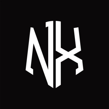 Kalkan şekilli siyah arkaplan dizayn şablonuna sahip NX logo monogramı