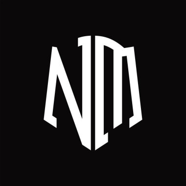 Kalkan şekilli siyah arkaplan dizayn şablonlu NM logo monogramı