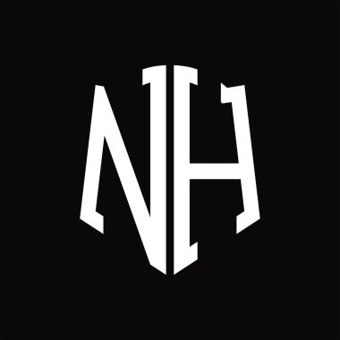 Kalkan şekilli siyah arkaplan dizayn şablonlu NH logo monogramı