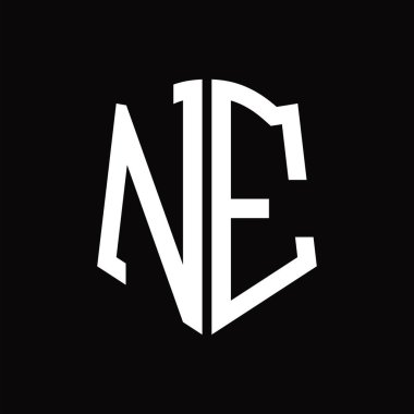 Kalkan şekilli siyah arkaplan tasarım şablonlu NE logosu