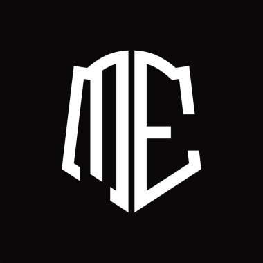 Kalkan şekli kurdele siyah arkaplan dizayn şablonuna sahip ME logo monogramı