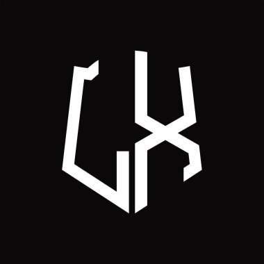 Kalkan şekilli LX logo monogramı siyah arkaplan tasarım şablonu