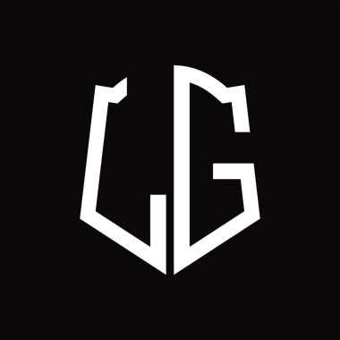 Kalkan şekilli LG logo monogramı siyah arkaplan tasarım şablonu