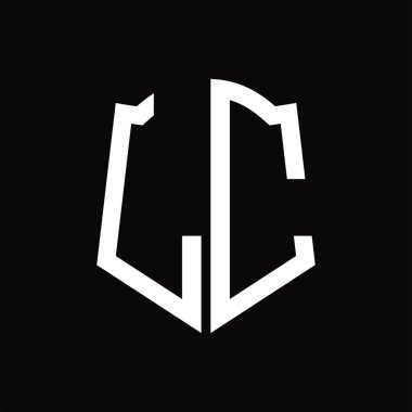 Kalkan şekilli siyah arkaplan dizayn şablonlu LC logo monogramı