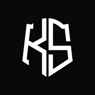 Kalkan şeklindeki siyah arkaplan dizayn şablonuna sahip KS Logo monogramı