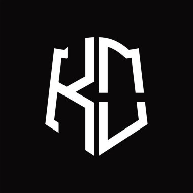 Kalkan şekilli KO Logo monogramı siyah arkaplan tasarım şablonu