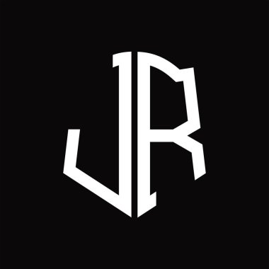 Kalkan şekilli siyah arkaplan dizayn şablonuna sahip JR logo monogramı