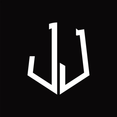 Kalkan şekilli siyah arkaplan dizayn şablonuna sahip JJ logo monogramı