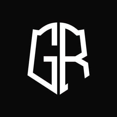 Kalkan şekli kurdele siyah arkaplan tasarım şablonuna sahip logo monogramı