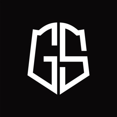 Kalkan şekli kurdele siyah arkaplan tasarım şablonuna sahip logo monogramı