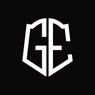 Kalkan şekli kurdele siyah arkaplan tasarım şablonuna sahip logo monogramı