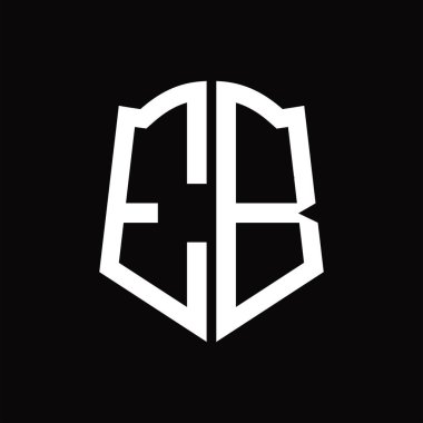 Kalkan şekli kurdele siyah arkaplan tasarım şablonuna sahip logo monogramı