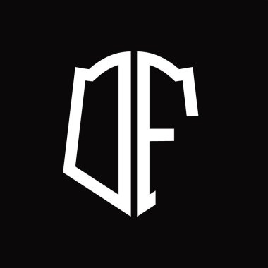 Kalkan şekli kurdele siyah arkaplan tasarım şablonuna sahip logo monogramı