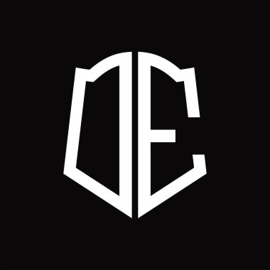 Kalkan şekli kurdele siyah arkaplan tasarım şablonuna sahip logo monogramı