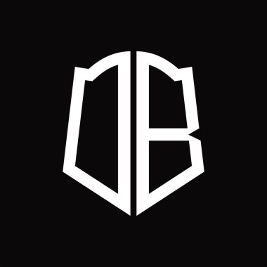 Kalkan şekli kurdele siyah arkaplan tasarım şablonuna sahip logo monogramı