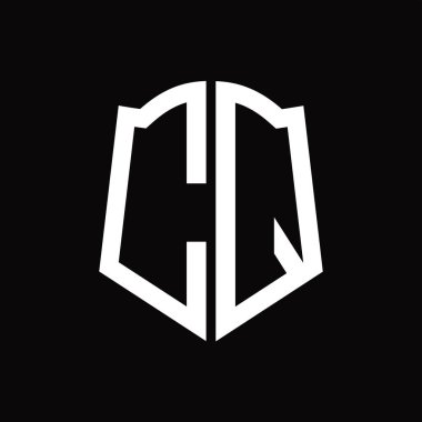 Kalkan şekli kurdele siyah arkaplan tasarım şablonuna sahip logo monogramı