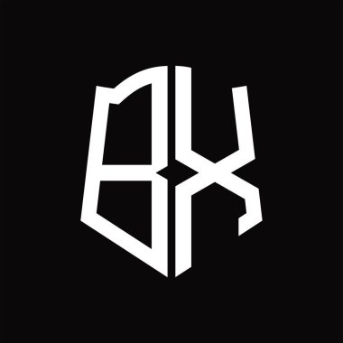 Kalkan şekli kurdele siyah arkaplan tasarım şablonuna sahip logo monogramı