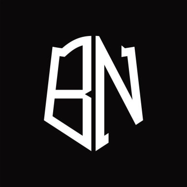 Kalkan şekli kurdele siyah arkaplan tasarım şablonuna sahip logo monogramı