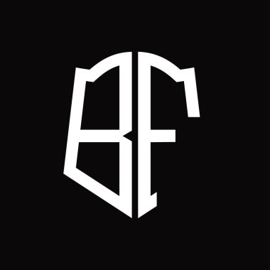 Kalkan şekli kurdele siyah arkaplan tasarım şablonuna sahip logo monogramı