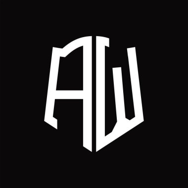 Kalkan şekli kurdele siyah arkaplan tasarım şablonuna sahip logo monogramı