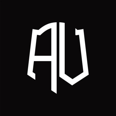 Kalkan şekli kurdele siyah arkaplan tasarım şablonuna sahip logo monogramı