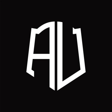 Kalkan şekli kurdele siyah arkaplan tasarım şablonuna sahip logo monogramı