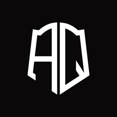 Kalkan şekli kurdele siyah arkaplan tasarım şablonuna sahip logo monogramı