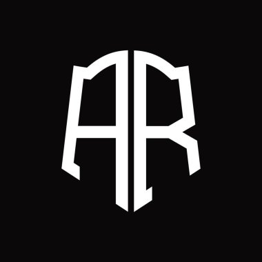 Kalkan şekli kurdele siyah arkaplan tasarım şablonuna sahip logo monogramı