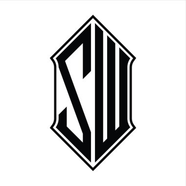 Kalkan şekilli ZW Logo monogramı ve siyah ana hatlı tasarım şablonu soyut vektör simgesi