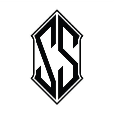 Kalkan şekilli ZS Logo monogramı ve siyah ana hatlı tasarım şablon vektör simgesi soyut