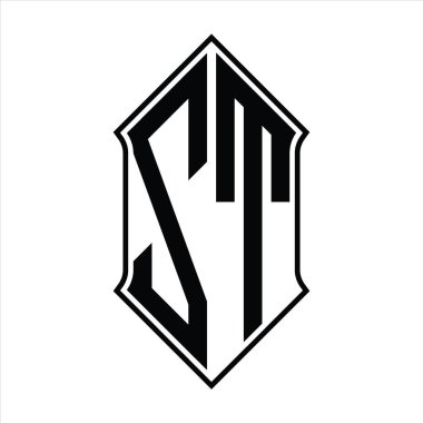 Kalkan şekilli ZT Logo monogramı ve siyah ana hatlı tasarım şablon vektör simgesi soyut