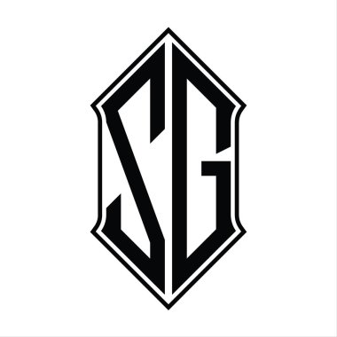 Kalkan şekilli ZG logo monogramı ve siyah ana hatlı tasarım şablonu soyut vektör simgesi
