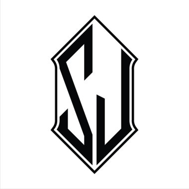 Kalkan şekilli ZJ Logo monogramı ve siyah ana hatlı tasarım şablonu soyut vektör simgesi