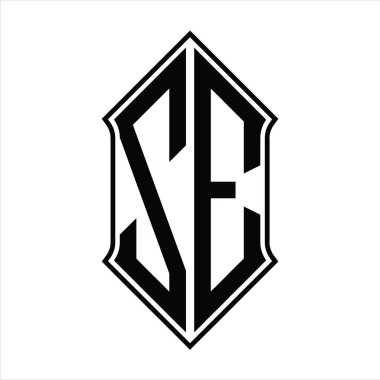 Kalkan şekilli ZE logo monogramı ve siyah ana hatlı tasarım şablon vektör simgesi soyut