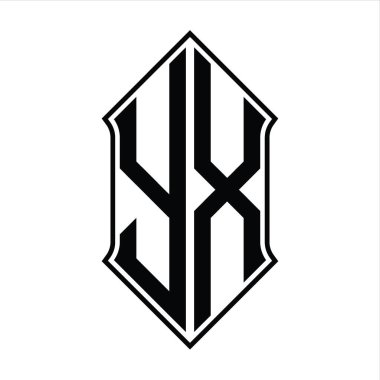 Kalkan şekilli YX Logo monogramı ve siyah ana hatlı tasarım şablon vektör simgesi soyut